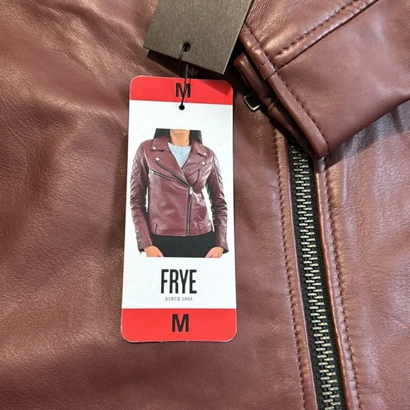 NWT Frye Womens Leather Biker Jacket dark red - Picture 10 of 13